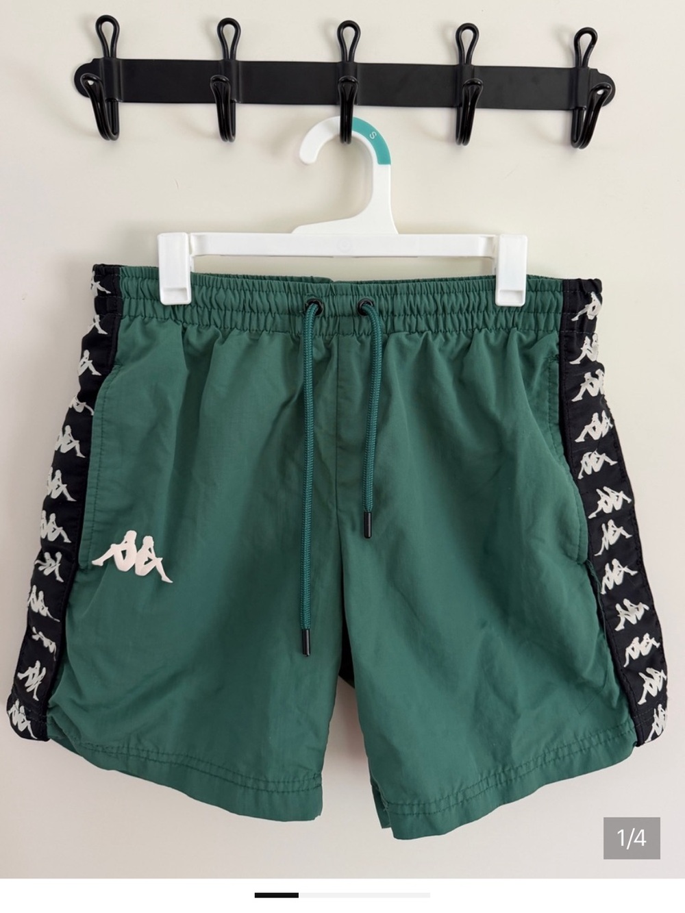 Kappa Green Athletic Shorts with Black Side Tape